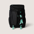 PVT Pickleball ARC black waterproof nylon backpack with teal accents, featuring multiple storage compartments.