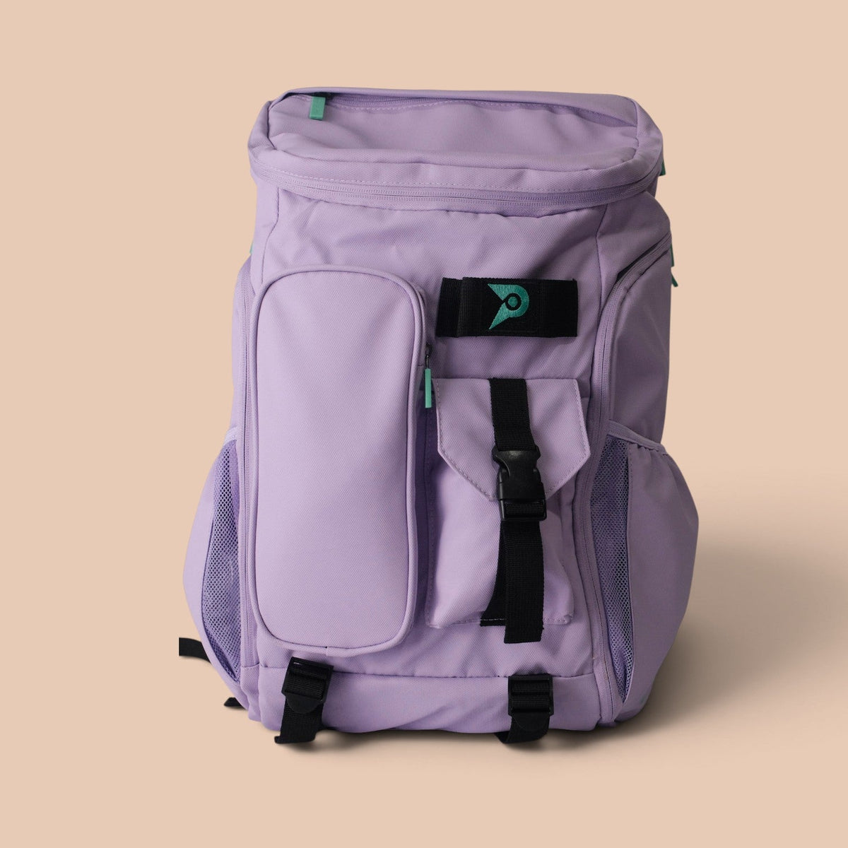 PVT Pickleball ARC lavender waterproof nylon backpack with multiple storage compartments and paddle storage.